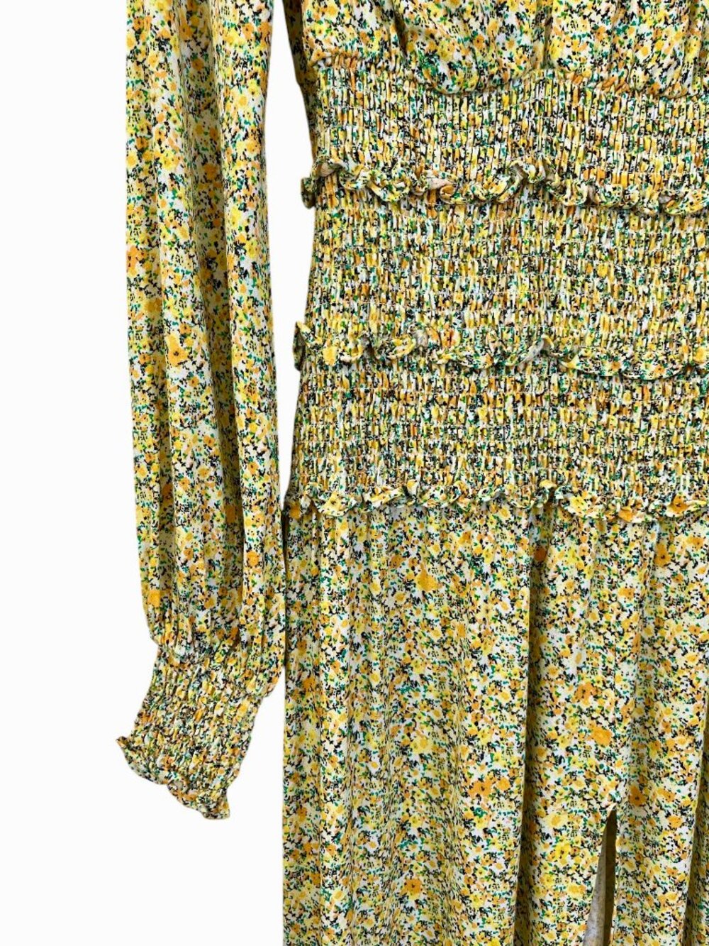 AFRM Yellow Floral Smocked Midi Dress XS - Picture 5 of 9